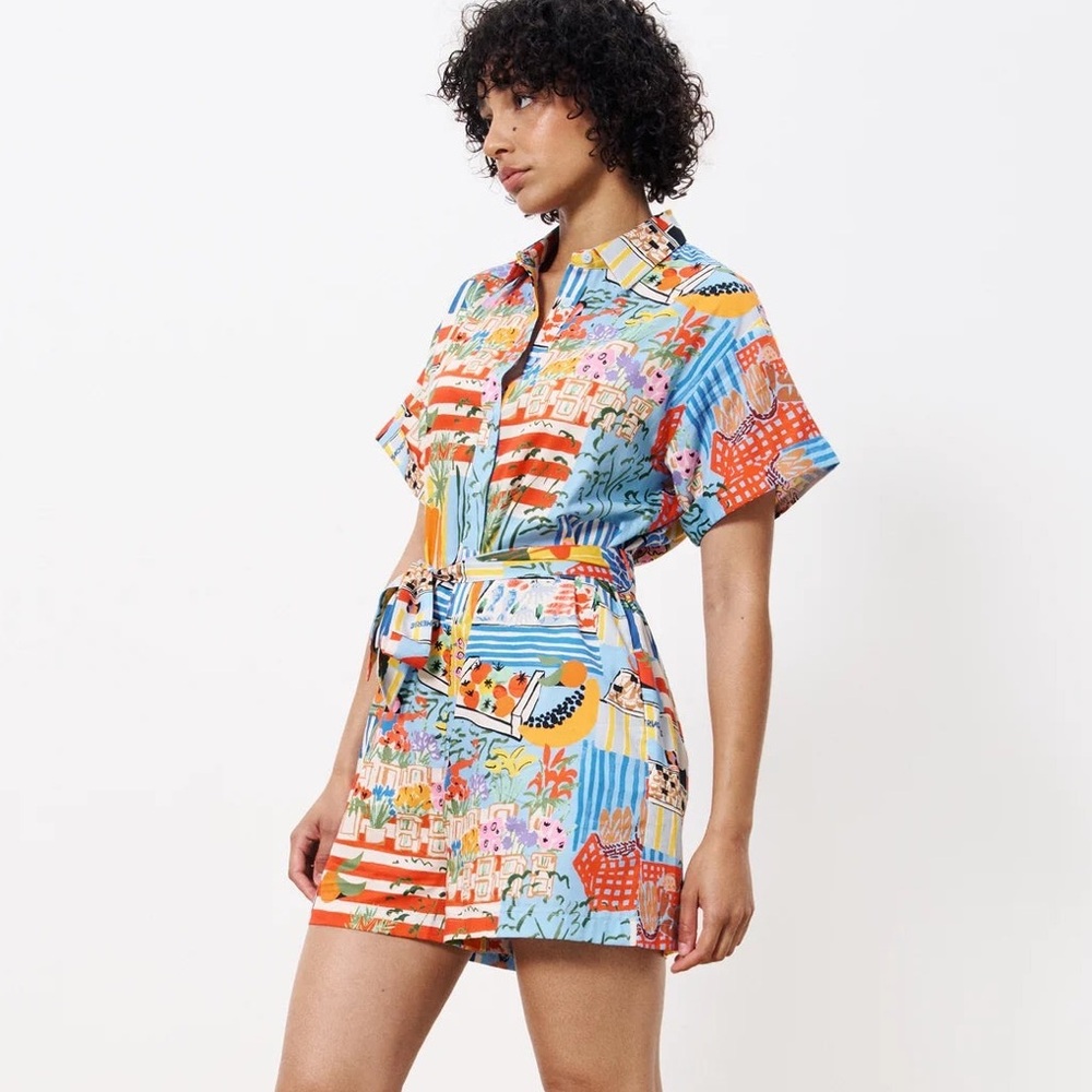 FRNCH Capri Multicolor Artistic Button-Up Shirt & Shorts Set